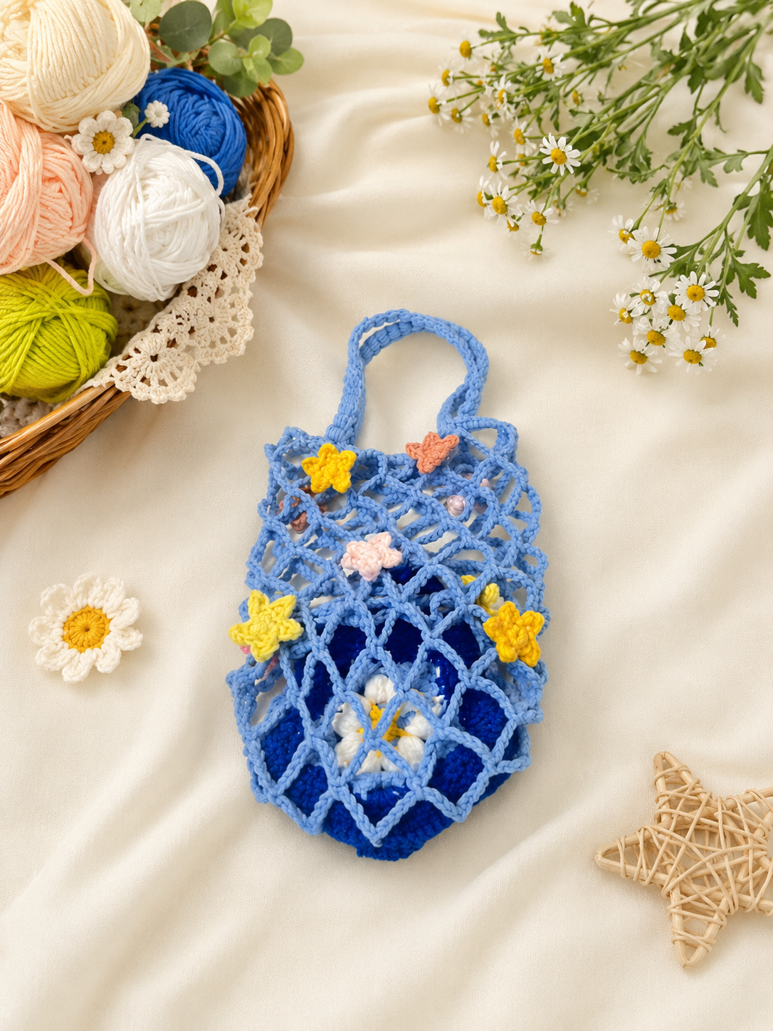 Handmade Crochet Mesh Water Bottle Bag – Fruit, Flower & Animal Designs