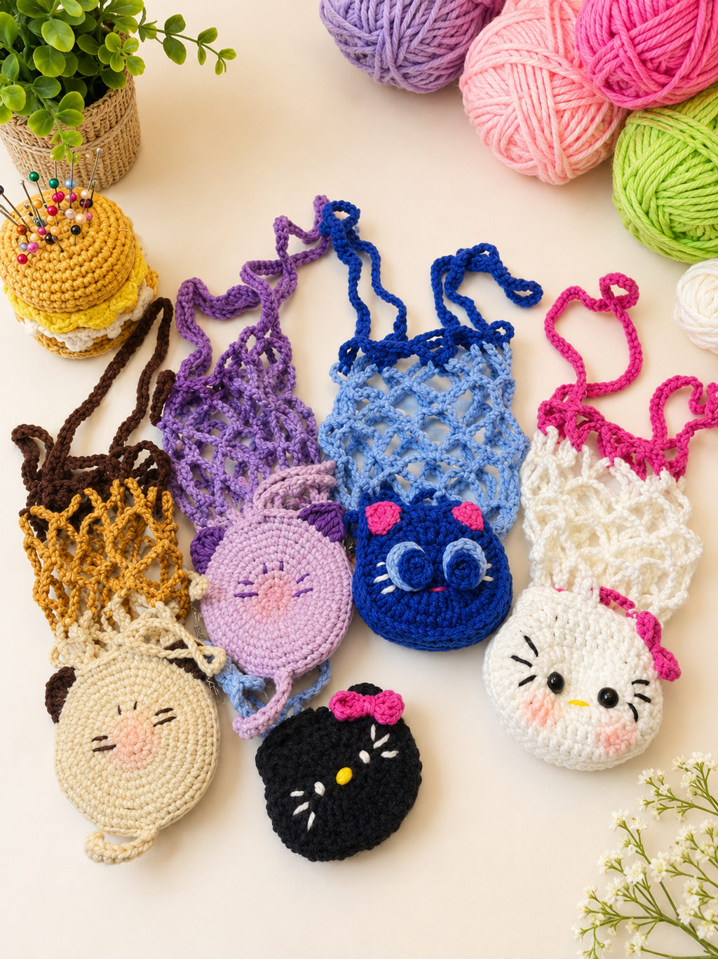 Crochet Water Bottle Holder Bag with Adjustable Strap – Handmade Mesh Bottle Carrier