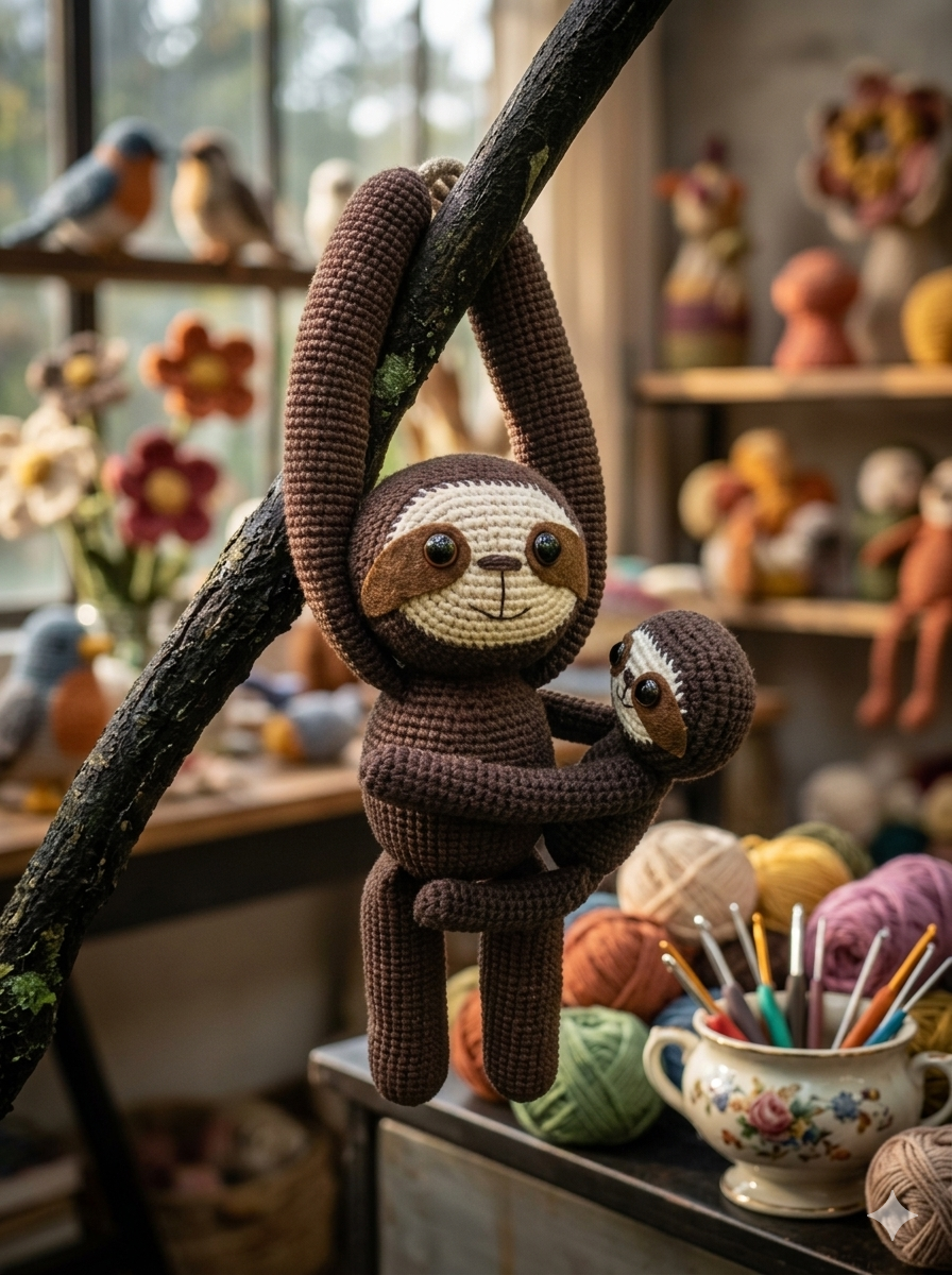 Handmade Crochet Sloth Plush – Adorable Amigurumi Sloth Parent Toy