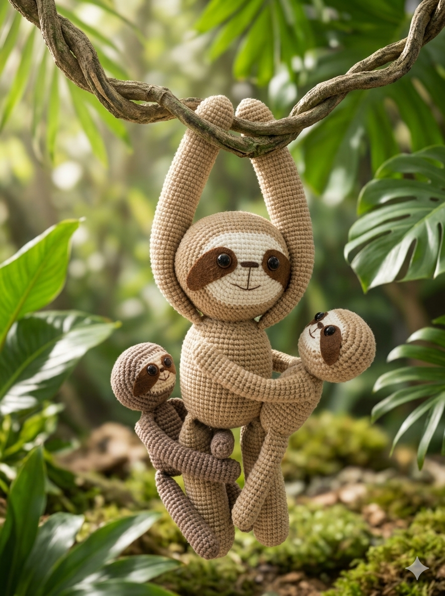 Handmade Crochet Sloth Plush – Adorable Amigurumi Sloth Parent Toy