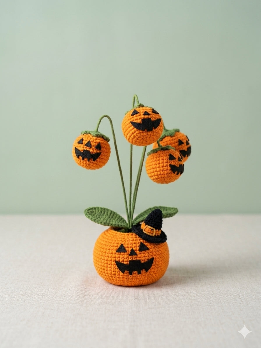Crochet Pumpkin Car Accessory | Cute Jack O Lantern Desk Decor | Fall Crochet Potted Plant | Spooky Pumpkin Car Plants Gift | Halloween Aesthetic Room Decor