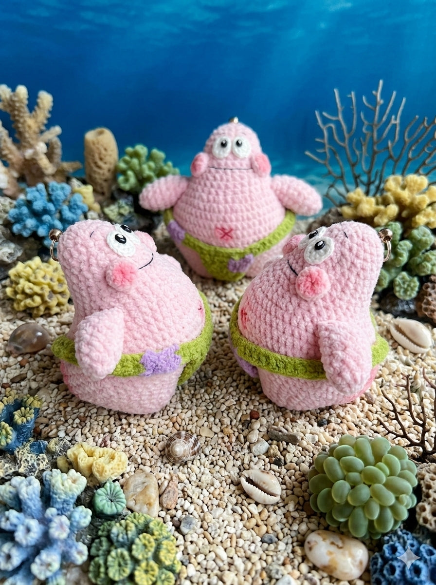 Funny Crochet Patrick Star Plush Toy - Thicc Patrick Amigurumi Keychain - Rude Butt Crochet Doll - Hilarious Gamer Gift, Spongebob Fan Art