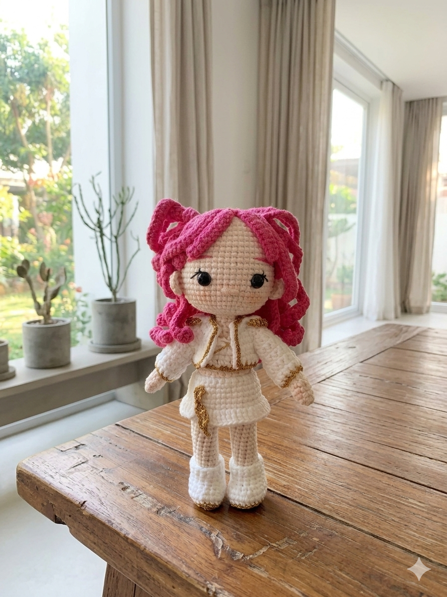 K-pop Demon Hunter Girl Crochet Doll | Handmade Fantasy Idol Style Doll