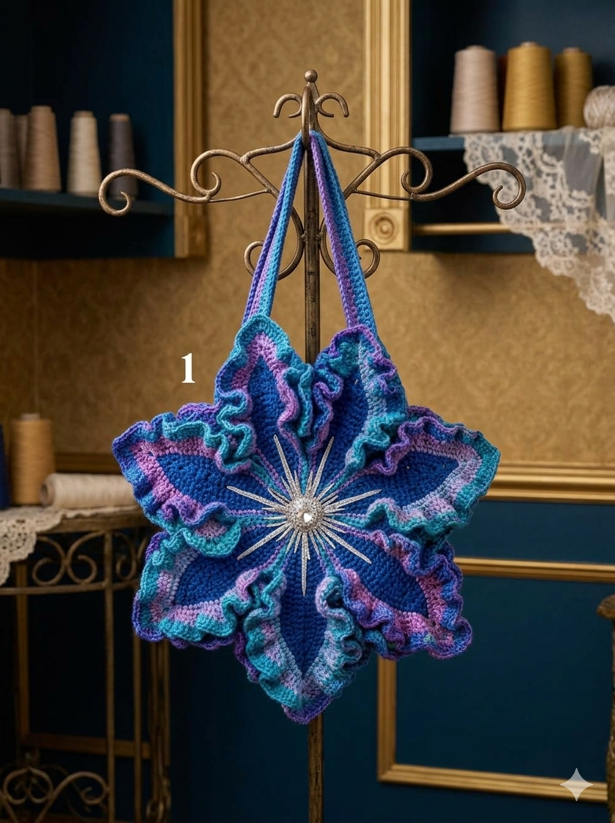 Lily Crochet Bag, Crochet 3d Flower Bag, Halloween Bag, Pink Blue Lily Flower Shoulder Bag, Puffy Flower Bag, Handmade Gift,Beach Summer Bag