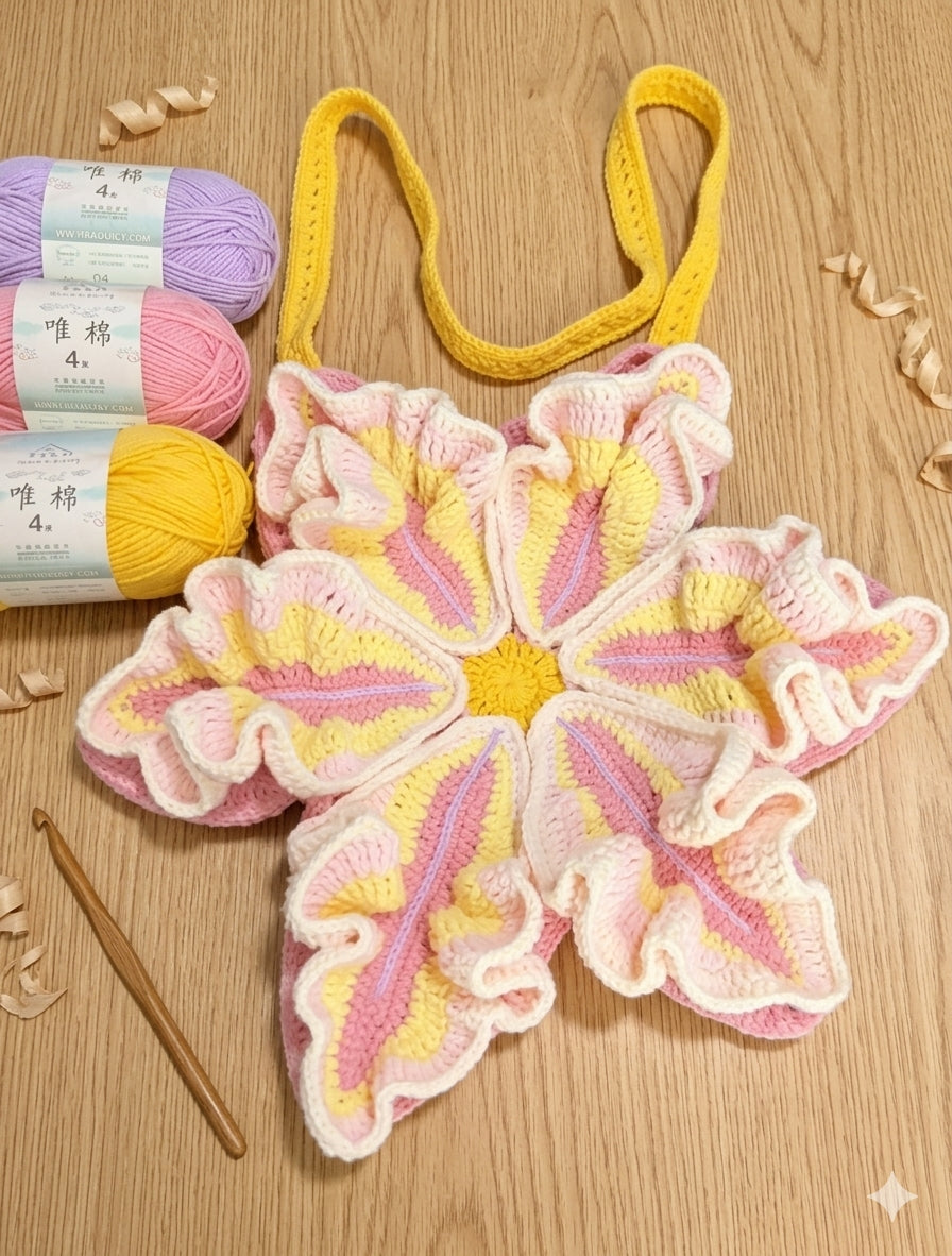 Lily Crochet Bag, Crochet 3d Flower Bag, Halloween Bag, Pink Blue Lily Flower Shoulder Bag, Puffy Flower Bag, Handmade Gift,Beach Summer Bag