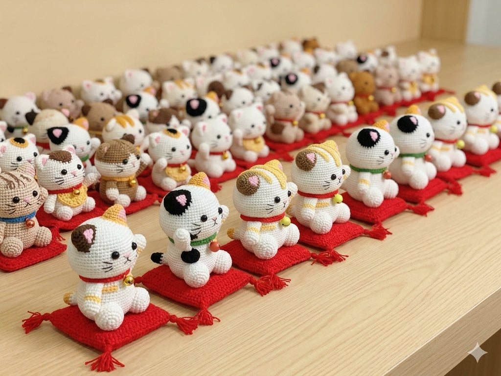Cute Handmade Crochet Lucky Cat Plush | Amigurumi Maneki Neko Gift | Custom Crochet Cat Doll