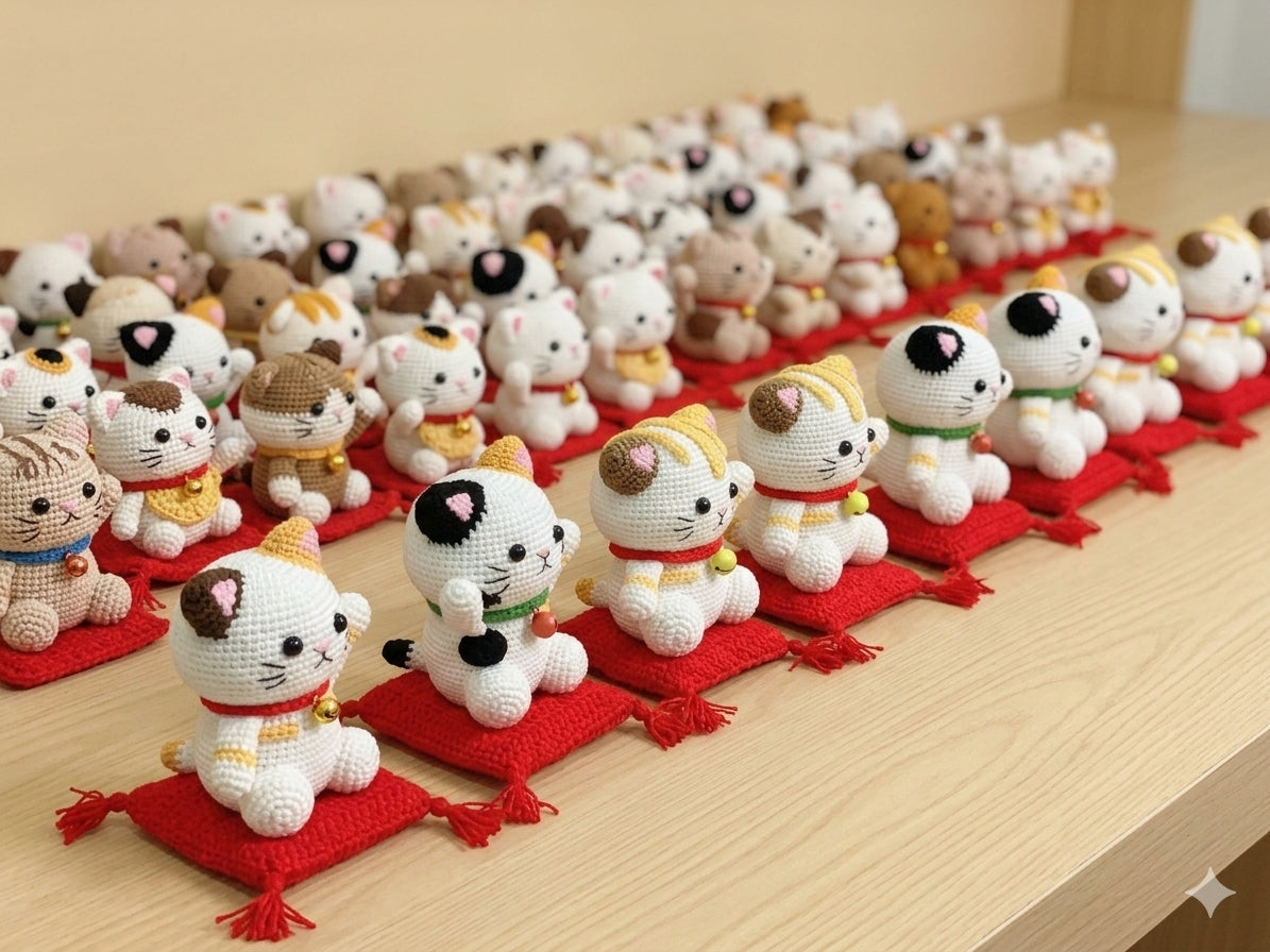 Cute Handmade Crochet Lucky Cat Plush | Amigurumi Maneki Neko Gift | Custom Crochet Cat Doll