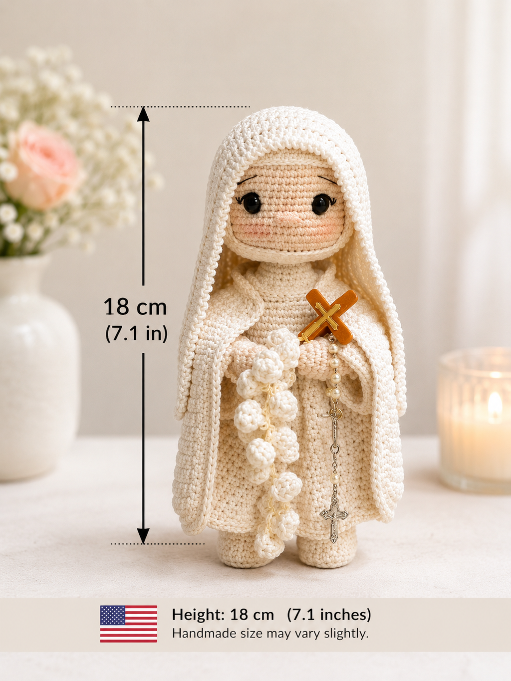 Handmade Crochet Catholic Nun Doll, Amigurumi Nun, Christian Gift, Religious Home Decor, Prayer Doll, Baptism Gift, 7.1 in