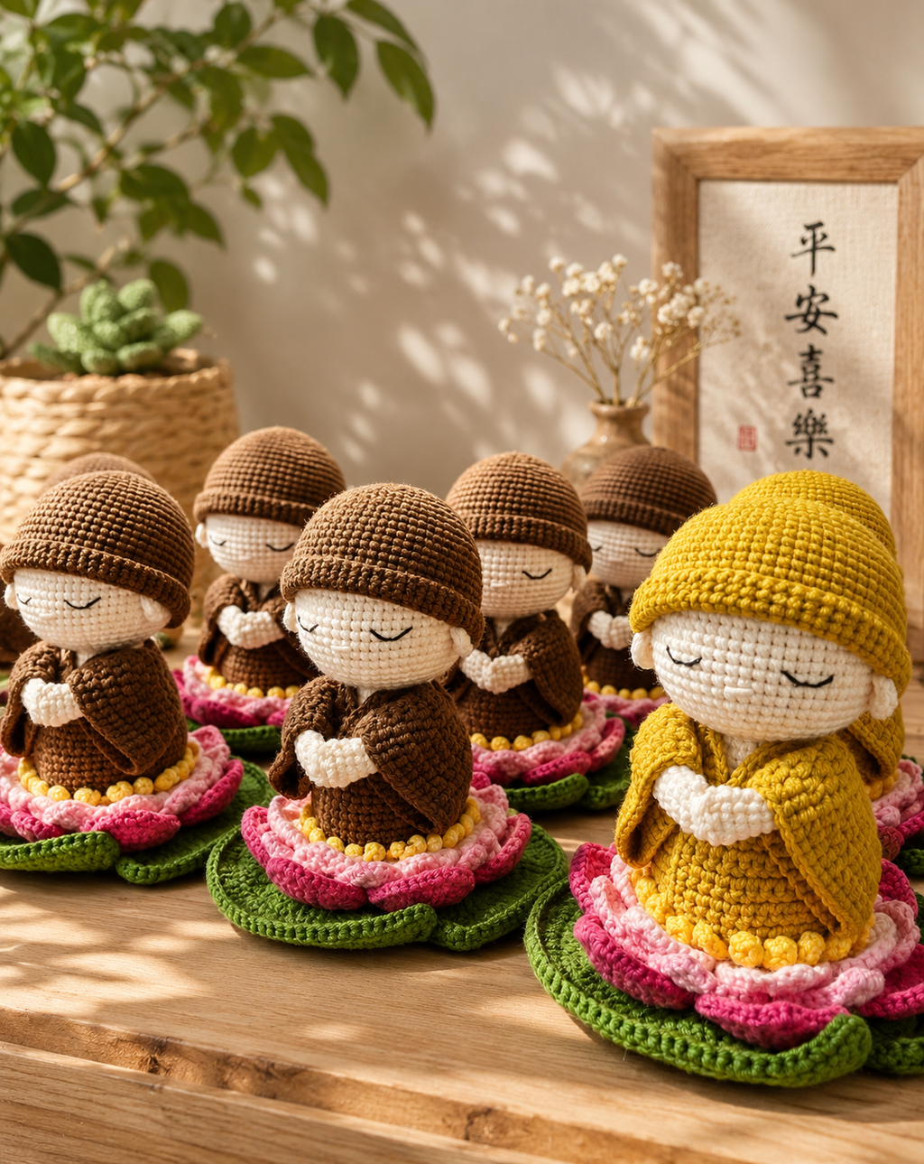 Crochet Little Monk Doll on Lotus | Handmade Amigurumi Meditation Decor & Gift
