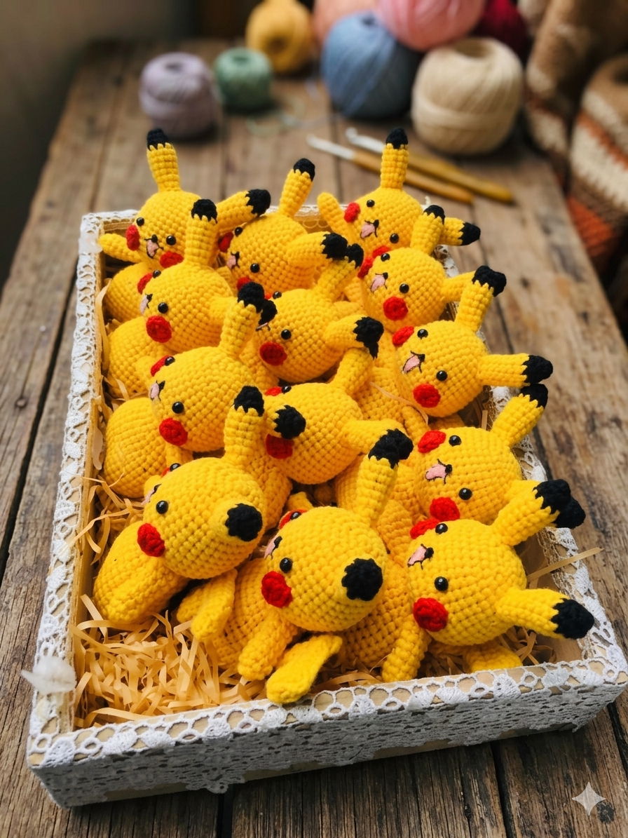 Handmade Crochet Pikachu Toy – Unique Pokémon Bag Charm & Gift for Fans