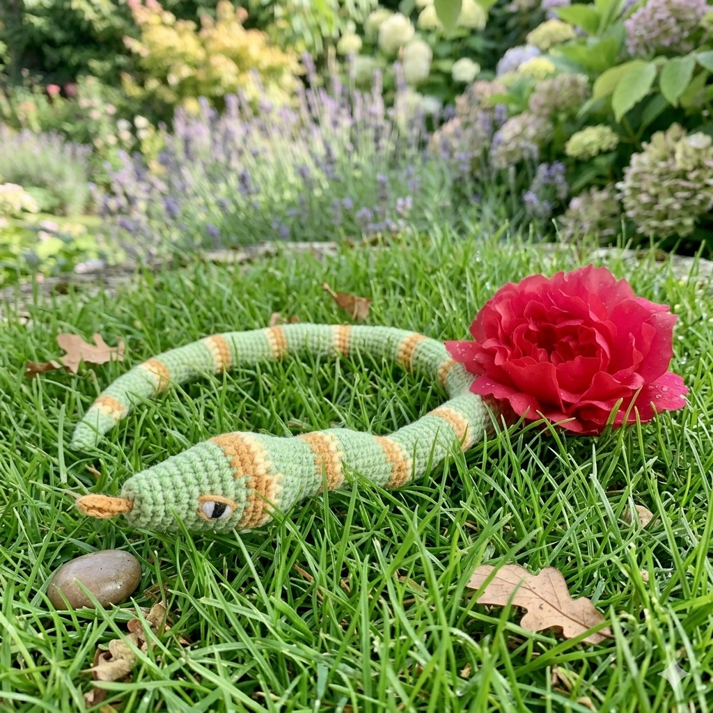 Handmade Crochet Snake Plush – Cute Striped Amigurumi Toy & Decor