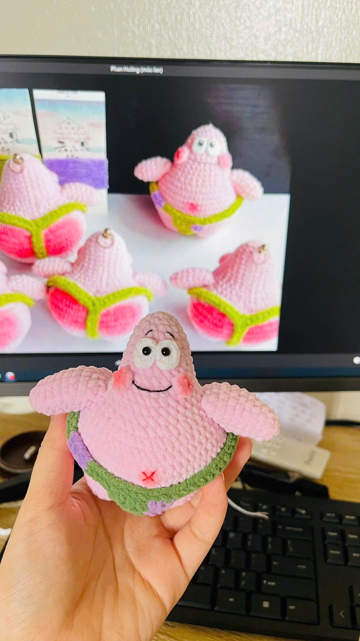 Funny Crochet Patrick Star Plush Toy - Thicc Patrick Amigurumi Keychain - Rude Butt Crochet Doll - Hilarious Gamer Gift, Spongebob Fan Art
