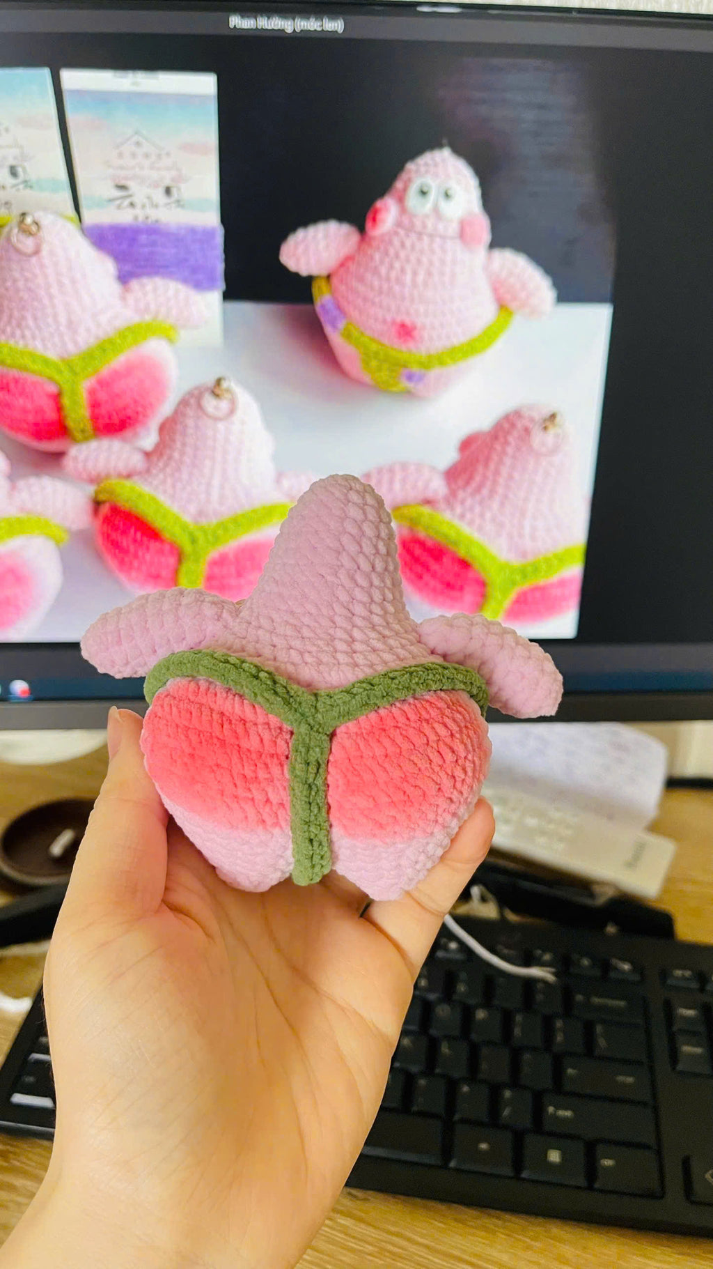 Funny Crochet Patrick Star Plush Toy - Thicc Patrick Amigurumi Keychain - Rude Butt Crochet Doll - Hilarious Gamer Gift, Spongebob Fan Art