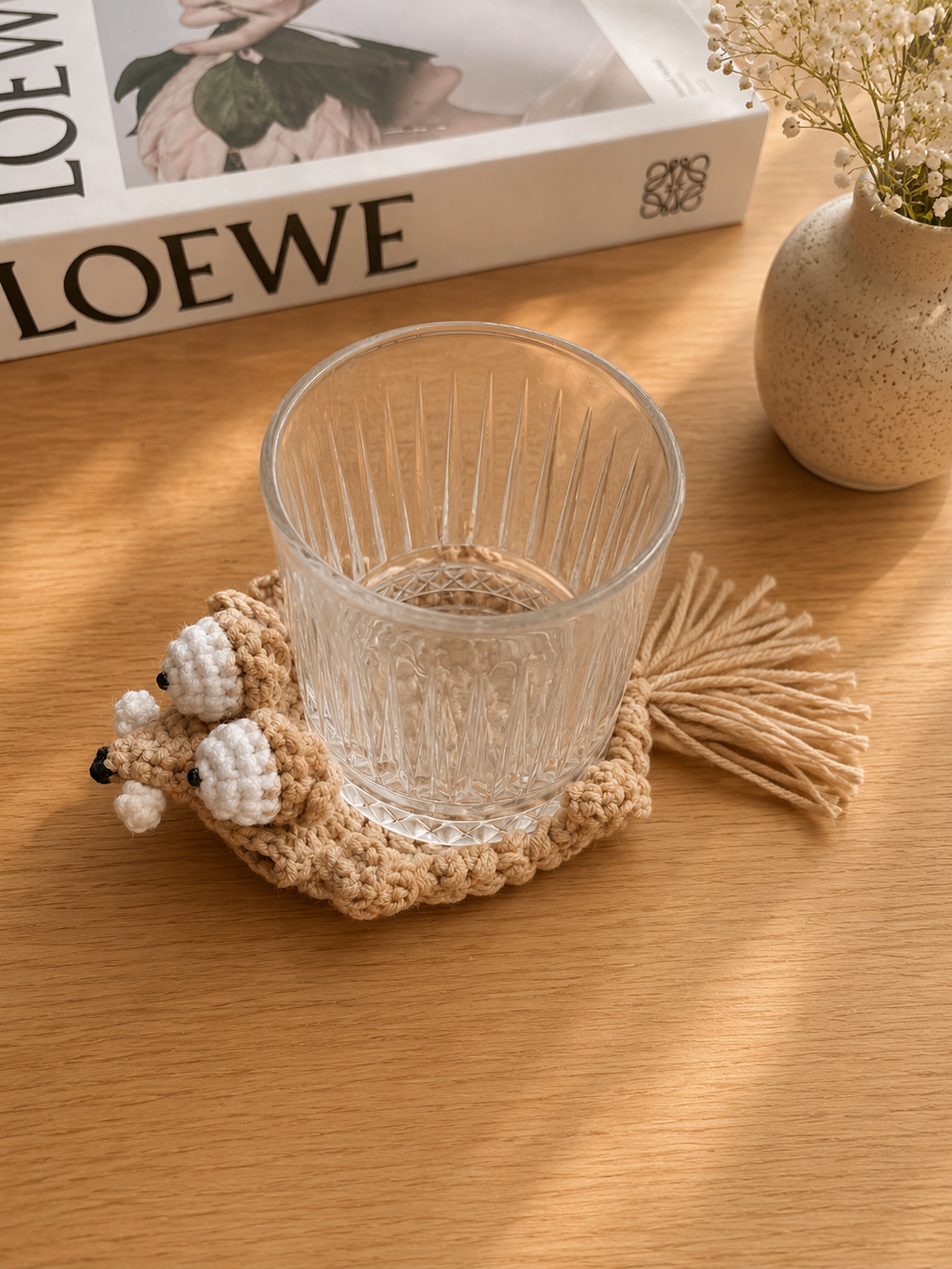 Sloth Crochet Coaster 🦥 Handmade Amigurumi Drink Coaster Cute Desk & Coffee Table Decor
