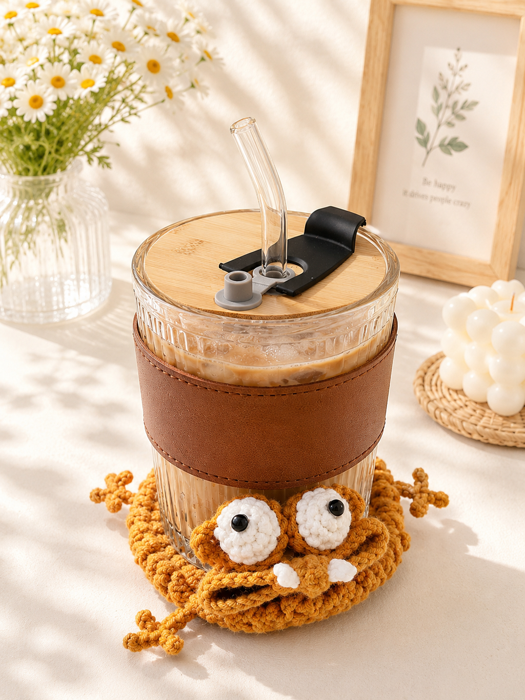 Sloth Crochet Coaster 🦥 Handmade Amigurumi Drink Coaster Cute Desk & Coffee Table Decor