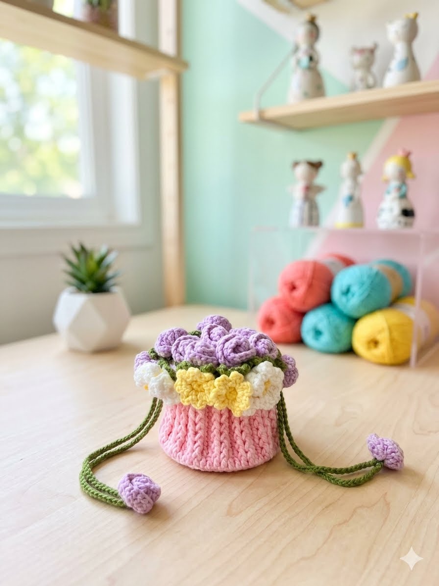 Handmade Crochet Mesh Water Bottle Bag – Fruit, Flower & Animal Designs