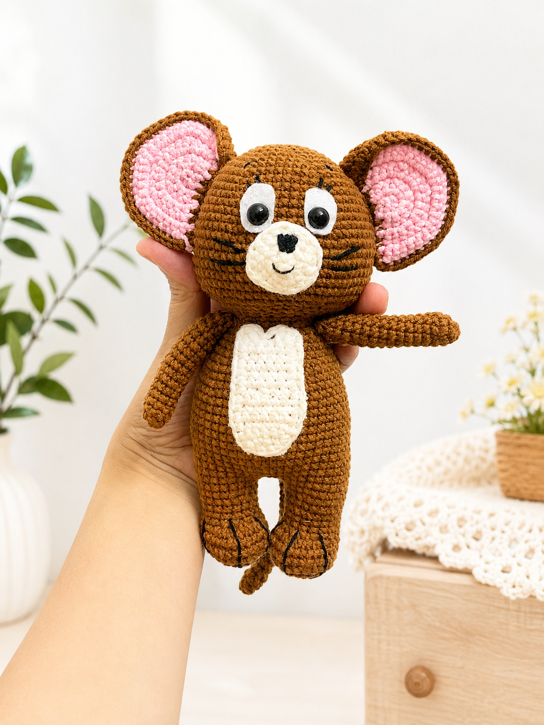Crochet Cat and Mouse Set – Handmade Amigurumi Animals, Cute Crochet Doll Duo, Handmade Gift & Home Décor