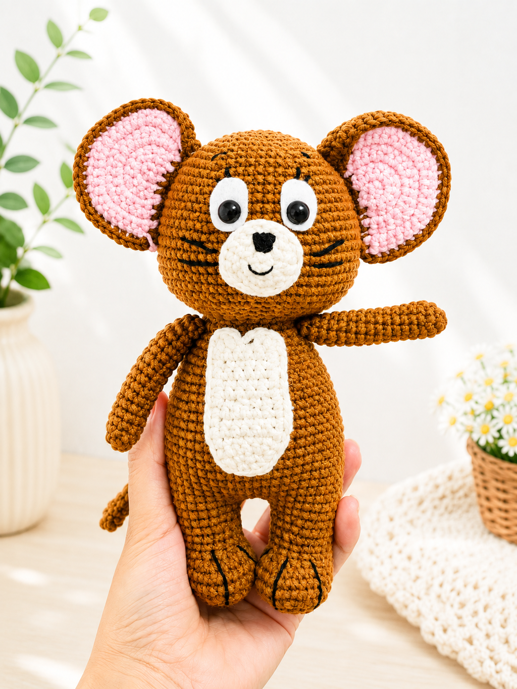 Crochet Cat and Mouse Set – Handmade Amigurumi Animals, Cute Crochet Doll Duo, Handmade Gift & Home Décor