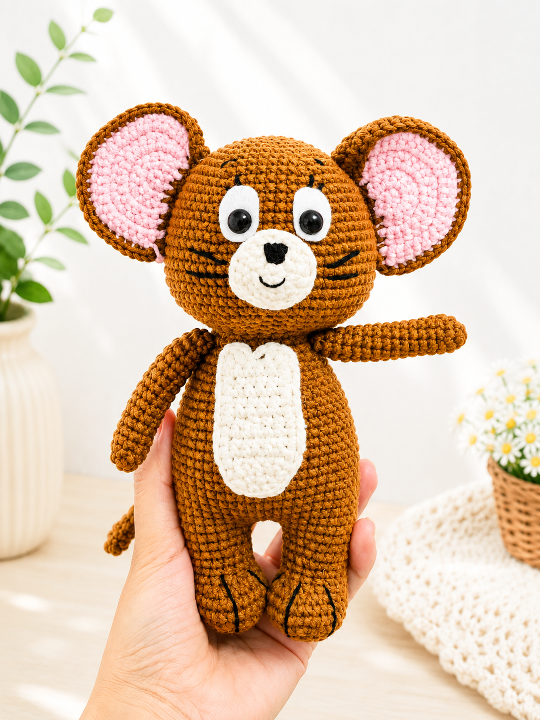 Crochet Cat and Mouse Set – Handmade Amigurumi Animals, Cute Crochet Doll Duo, Handmade Gift & Home Décor