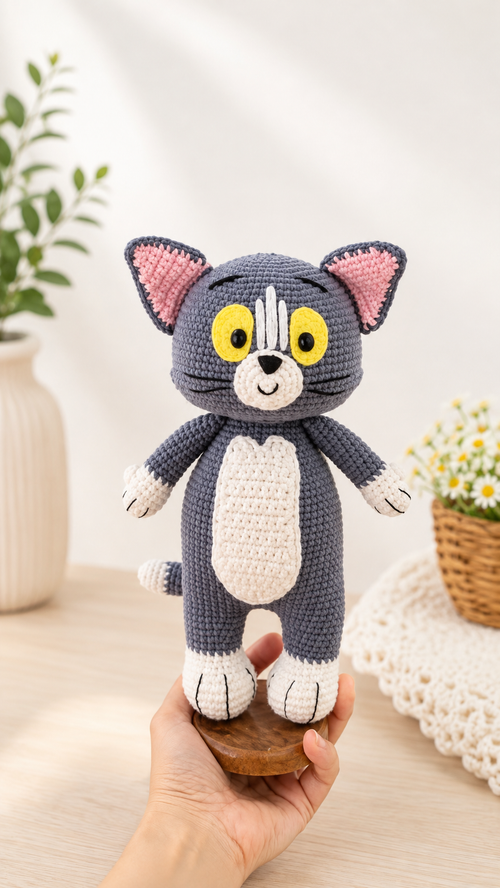 Crochet Cat and Mouse Set – Handmade Amigurumi Animals, Cute Crochet Doll Duo, Handmade Gift & Home Décor